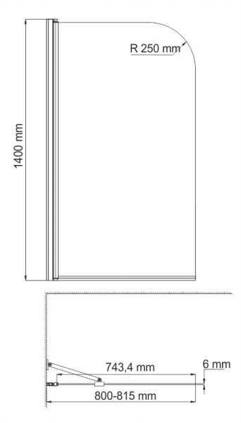 Стеклянная шторка на ванну (80х140) WasserKRAFT Leine 35P01-80 Fixed