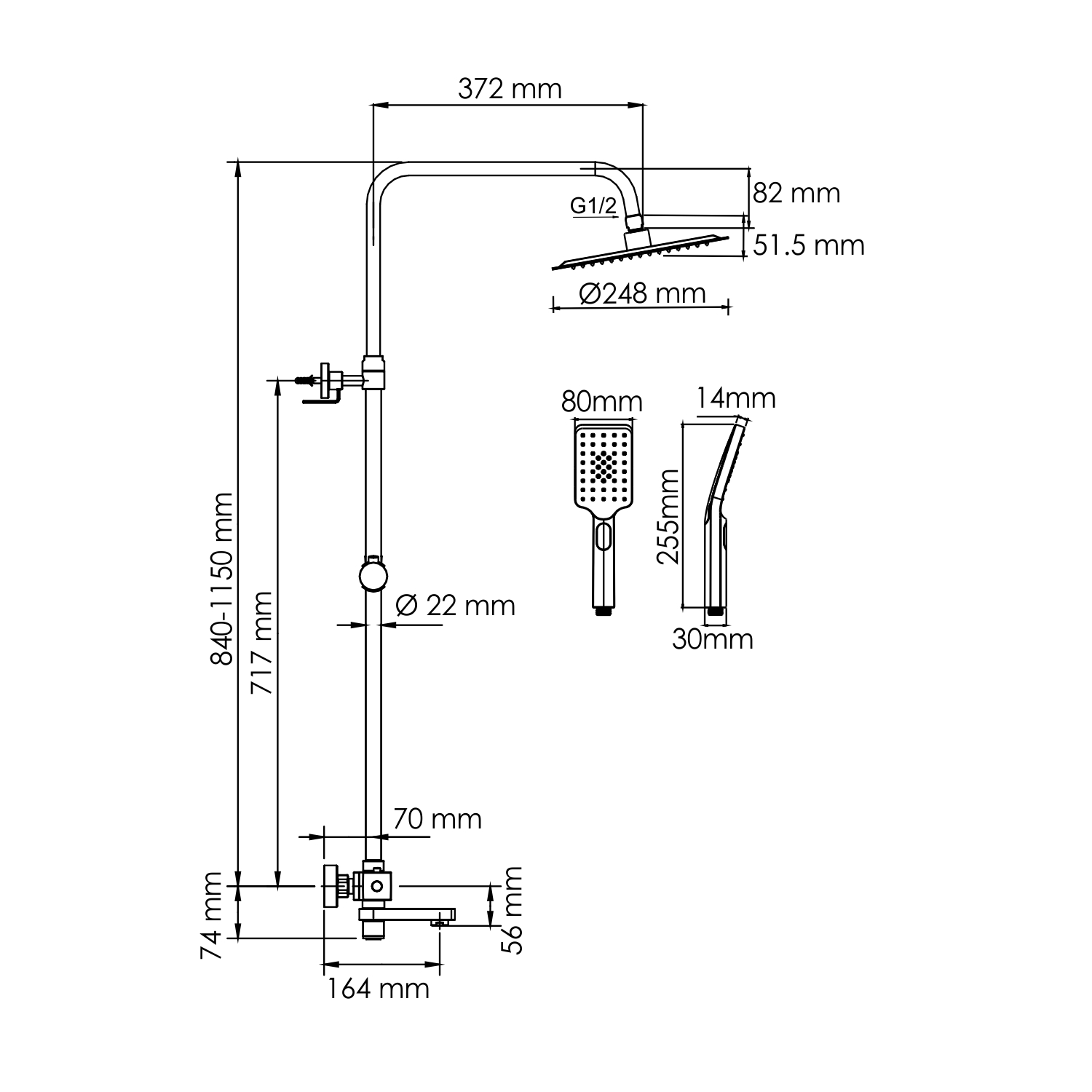 Душевая система WasserKRAFT A199.259.201.BG Thermo