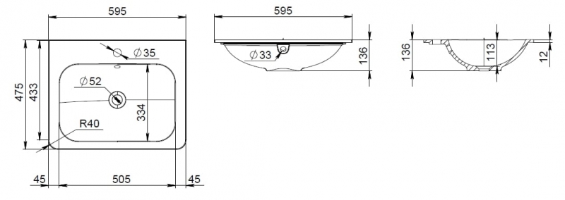 M55WPX0601WG BLISS D, раковина мебельная, исскуственный мрамор, 60см, встроенная, глянец, шт