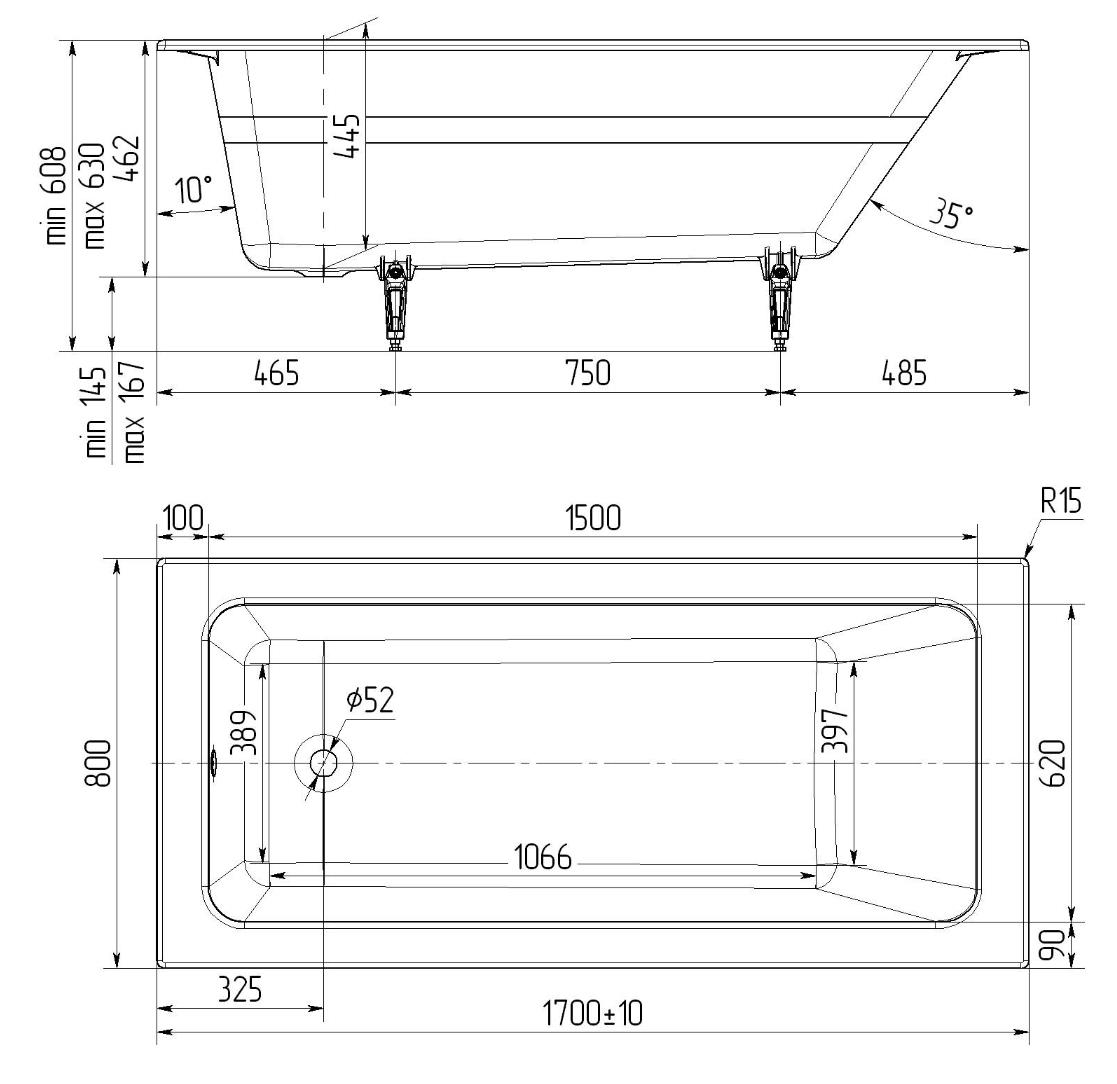 Ванна чугунная (170х80) Delice Parallel DLR220502R