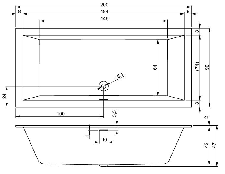 Акриловая ванна Riho Rethink Cubic Plug and Play (200x90) B110011005