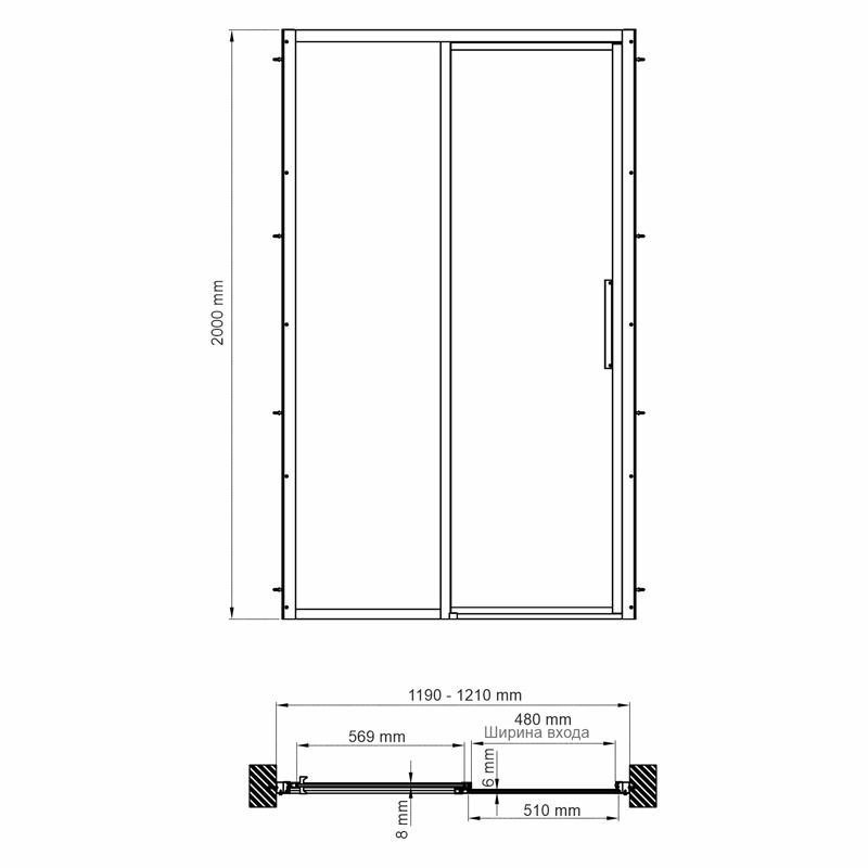Душевая дверь (120х200) WasserKRAFT Lopau 32S05L