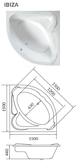 Акриловая ванна (150х150) 1Marka Ibiza 01иб1515