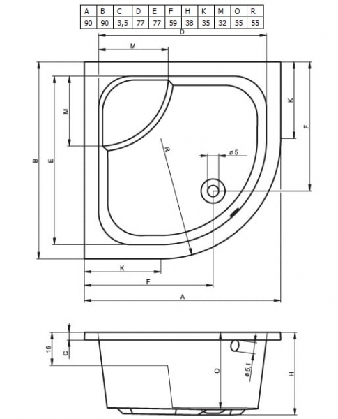 Душевой поддон RIHO 342 Акриловый 90x90x35 DB4200500000000