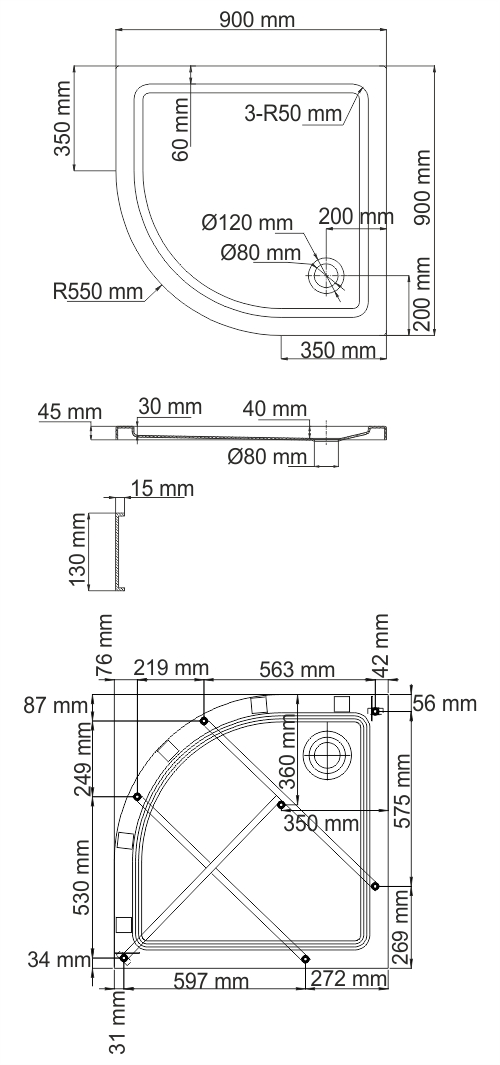 Душевой поддон (90х90) WasserKRAFT Isen 26T01