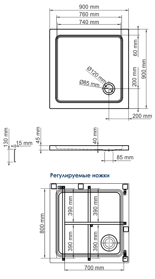 Душевой поддон (90х90) WasserKRAFT Amper 29T03