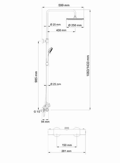 Душевая система с термостатическим смесителем WasserKRAFT A13302 Thermo