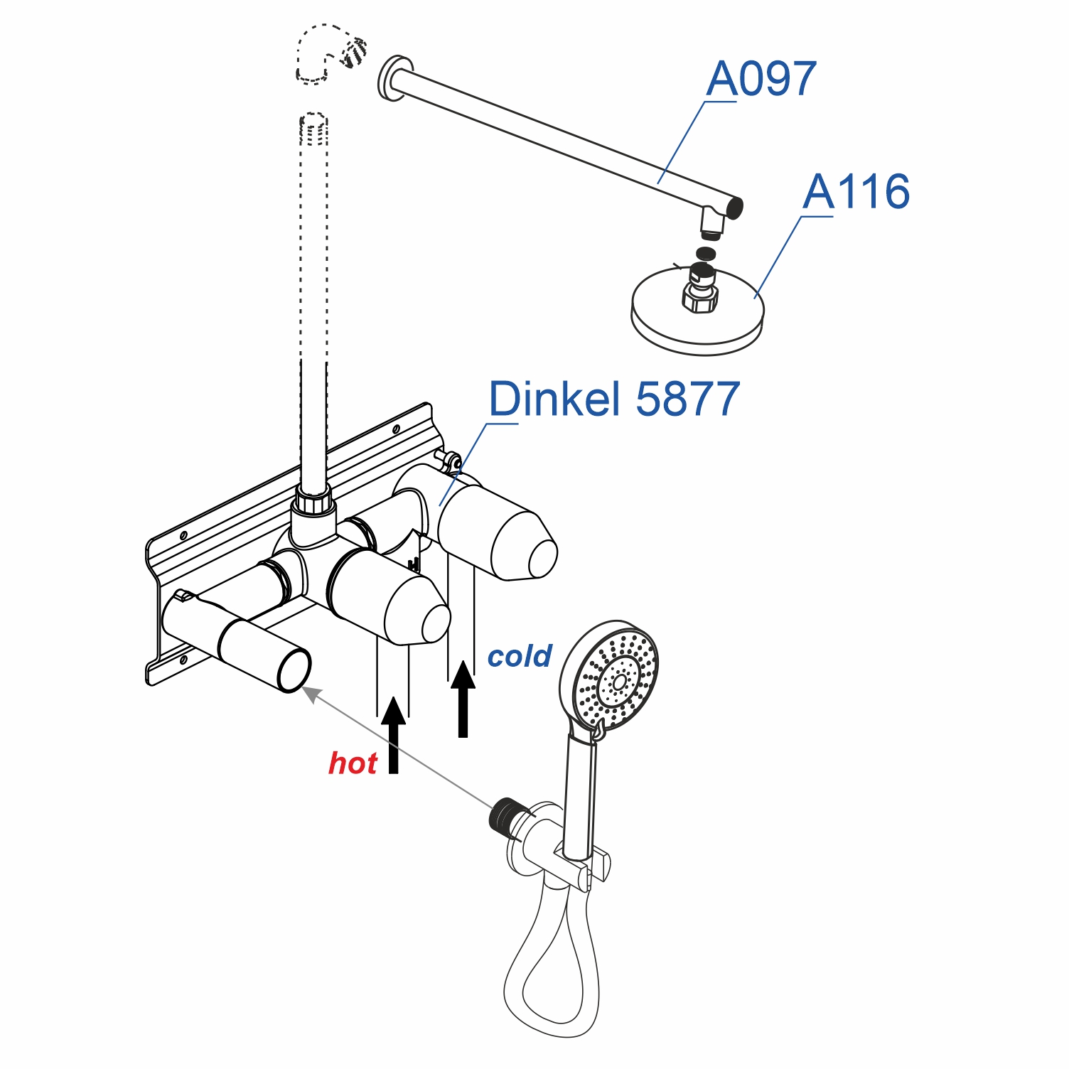 Душевая система с термостатом WasserKRAFT Dinkel 5800 A16116, хром