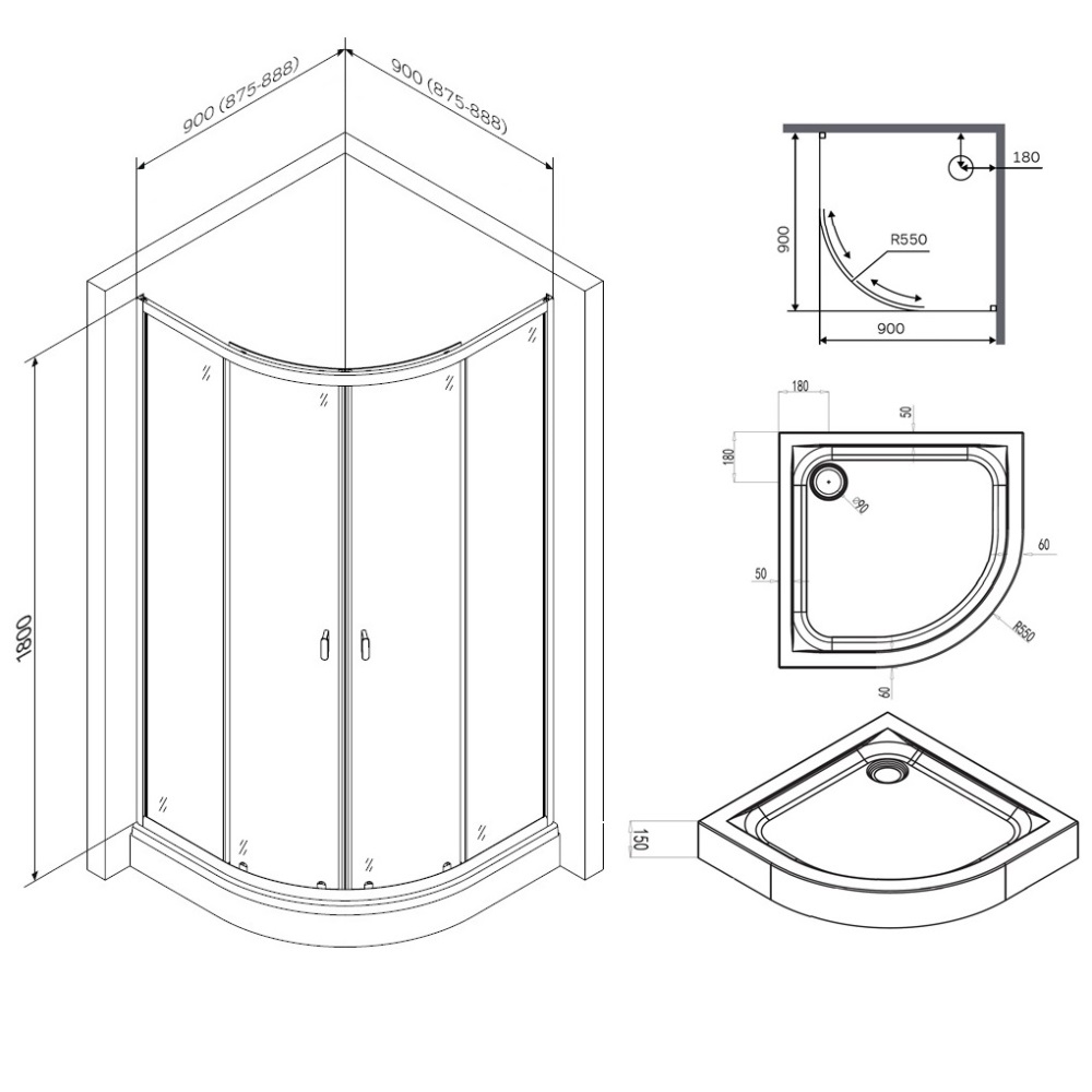 Душевой уголок с поддоном (90х90) Am.Pm X-Joy Twin Slide W88E-205-090MT64