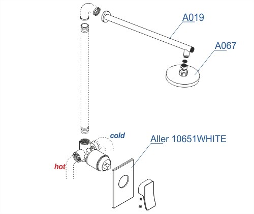 Встраиваемый комплект для душа с верхней душевой насадкой Wasserkraft A12667WHITE SET1238