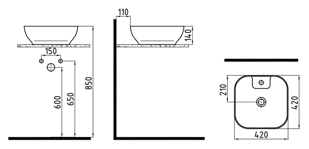 Раковина накладная (42х42) Bien Motto MTLG04201FD1W5000