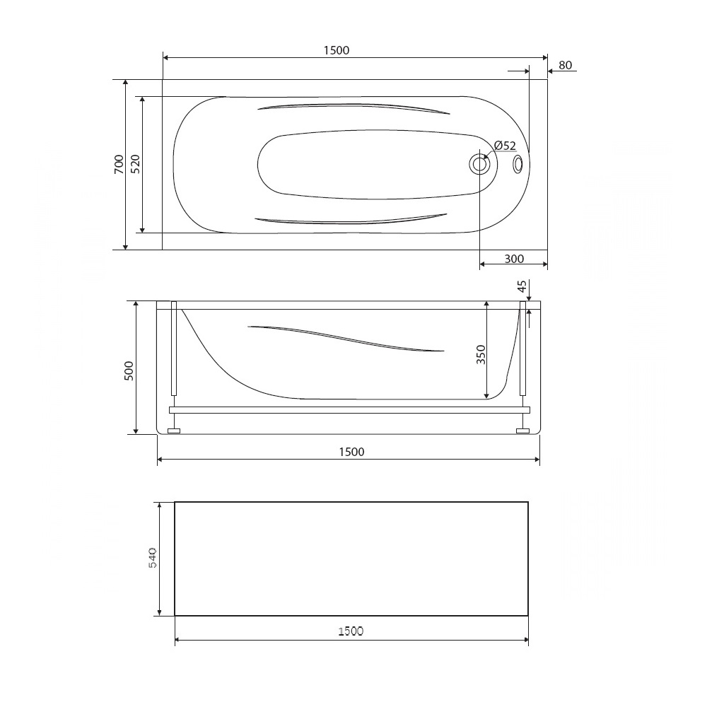 Панель фронтальная 150x70 Damixa Willow WILL-150-070W-P
