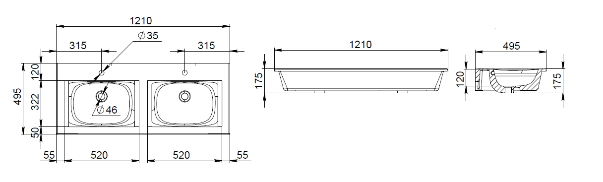 Раковина встраиваемая сверху (120х49,5) Am.Pm Spirit 2.0 M70AWCD1202WG