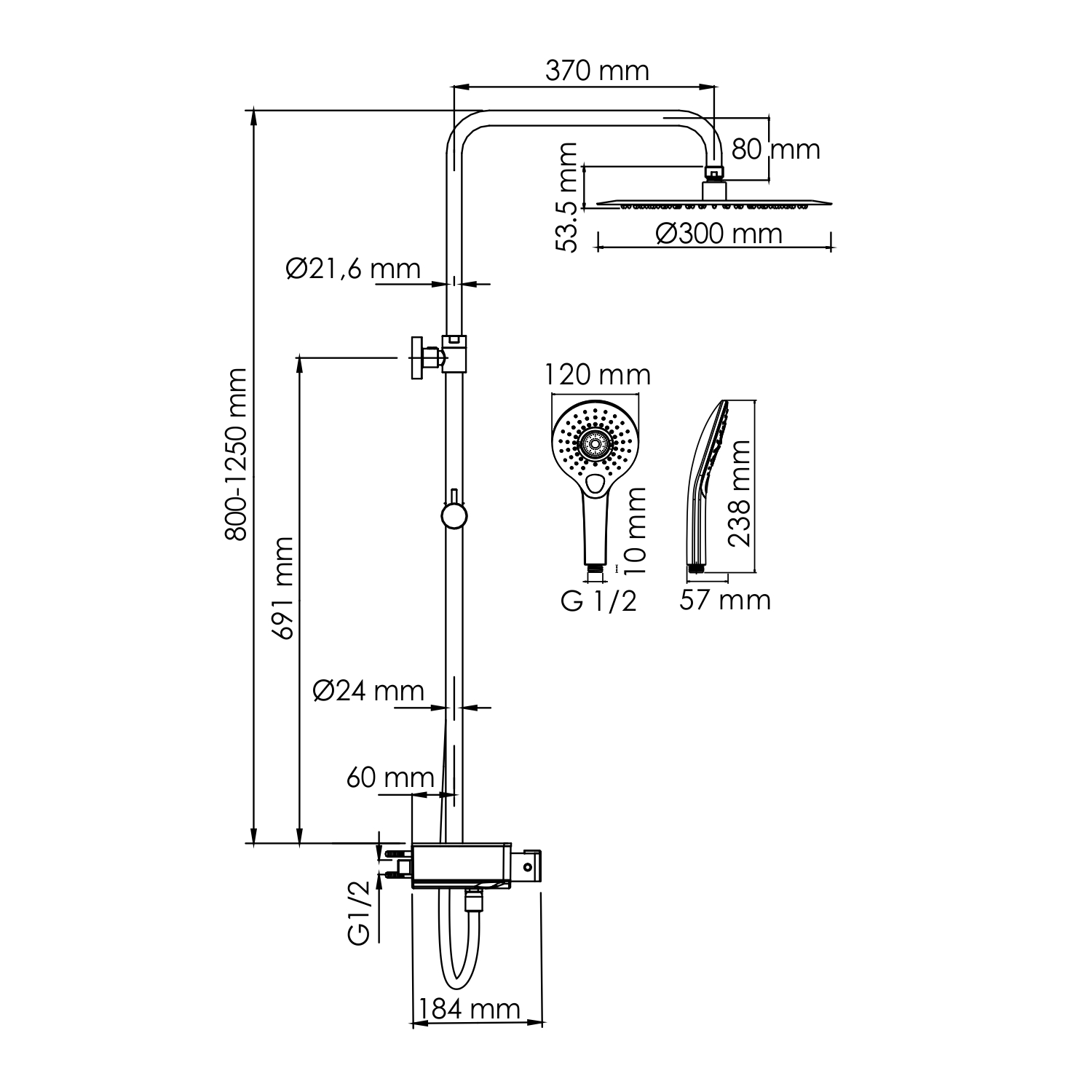 Душевая система WasserKRAFT A113.116.101.CH Thermo