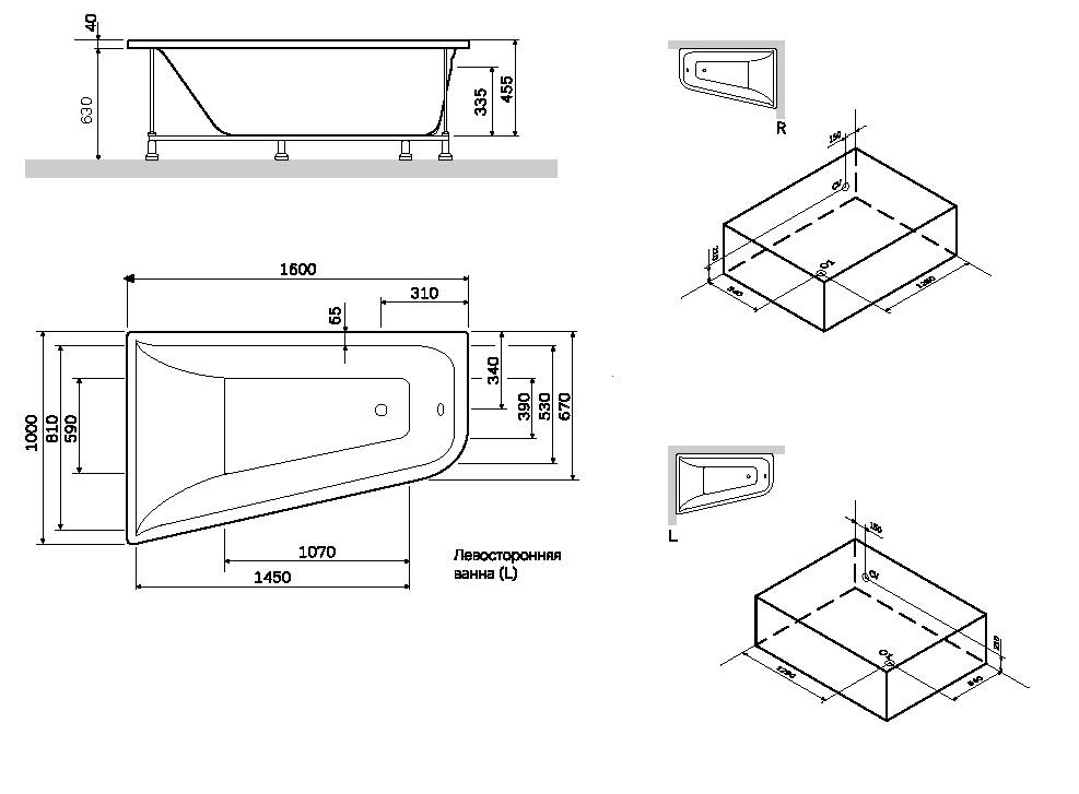 Ванна акриловая  ассиметричная (160x100) Am.Pm Spirit W72A-160R100W-A2