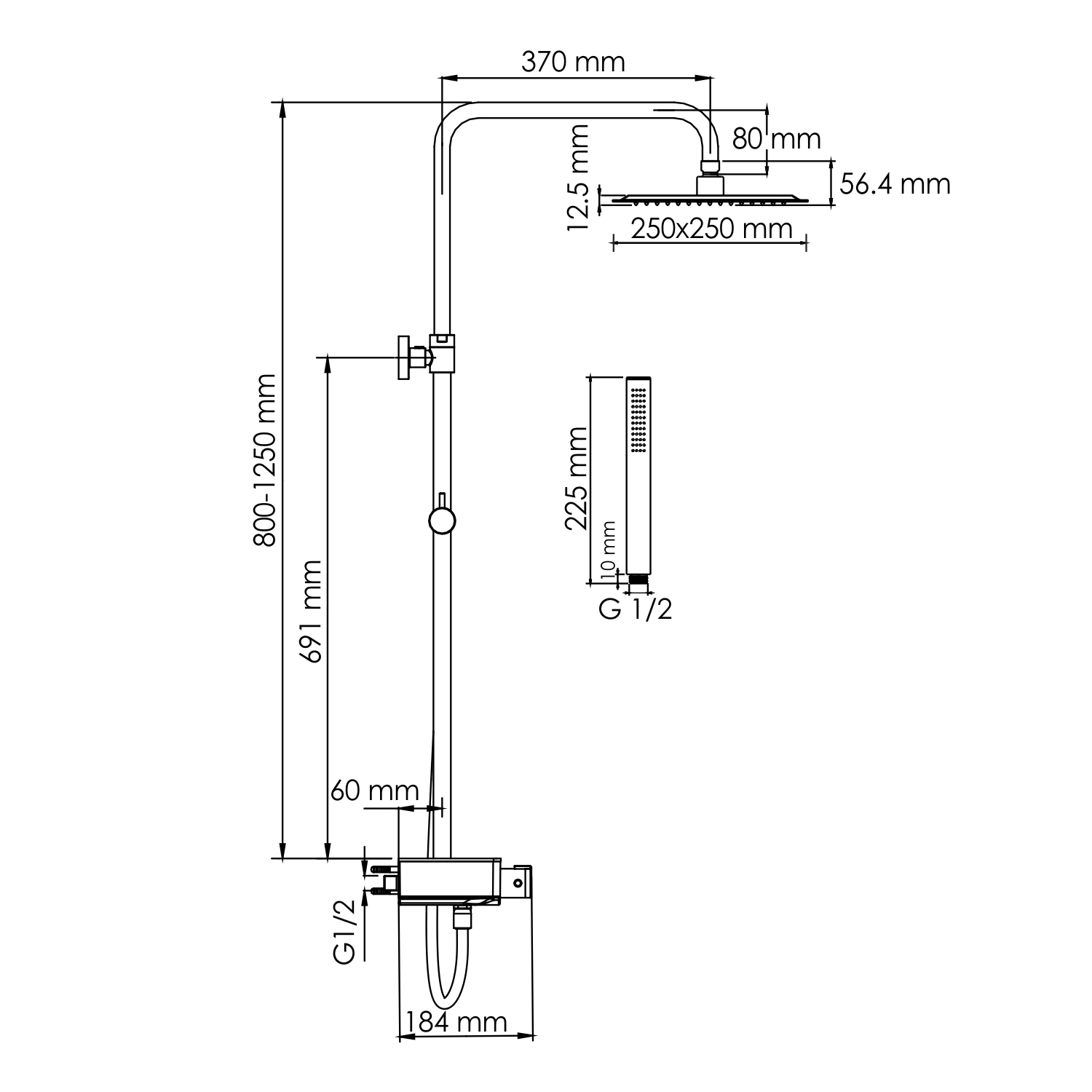 Душевая система WasserKRAFT A114.255.217.CB Thermo