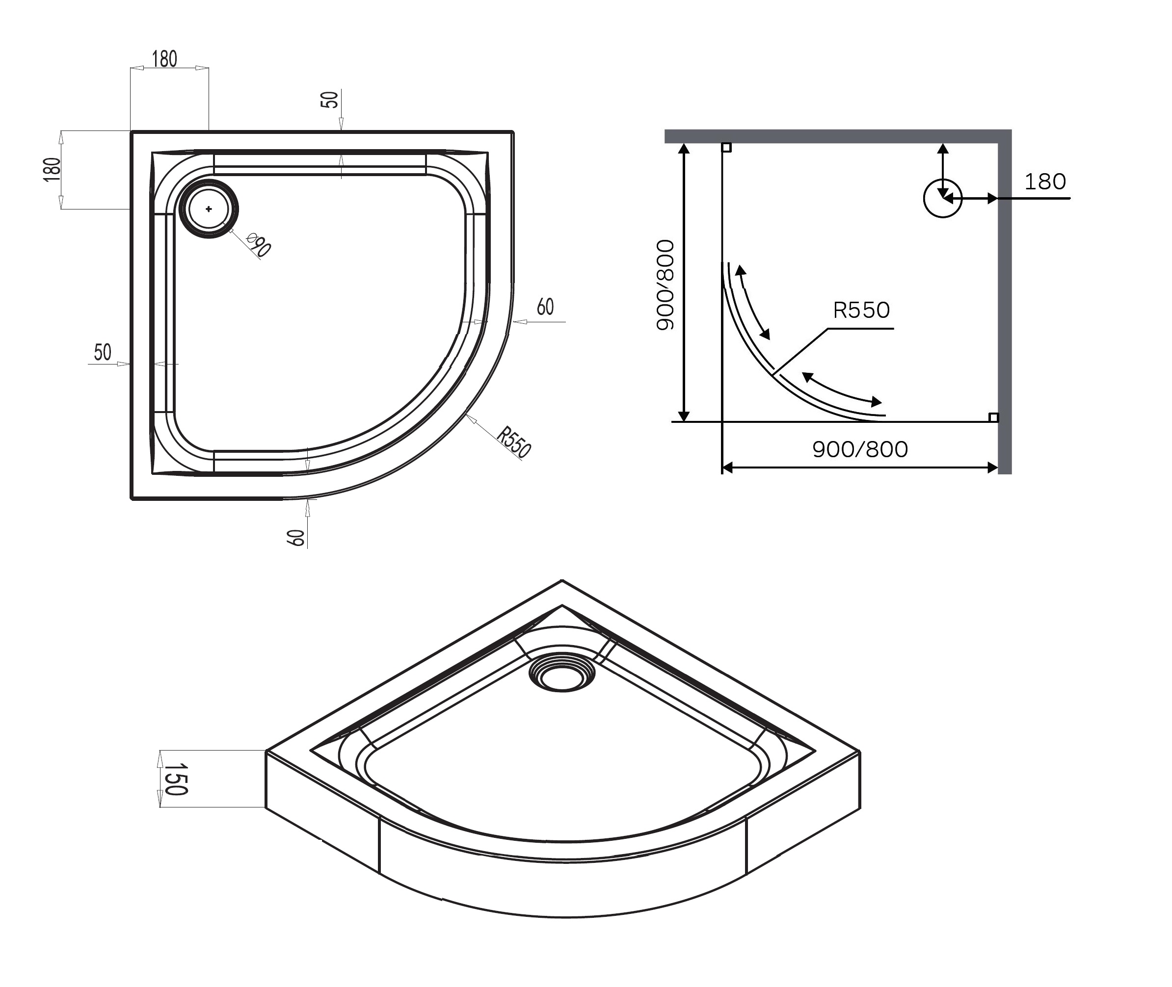 Акриловый поддон (80х80) Am.Pm Joy Twin Slide W88T-205-080W64
