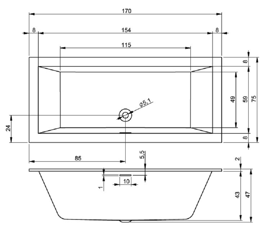 Акриловая ванна Riho Rething Cubic (170 x 75) B105001005