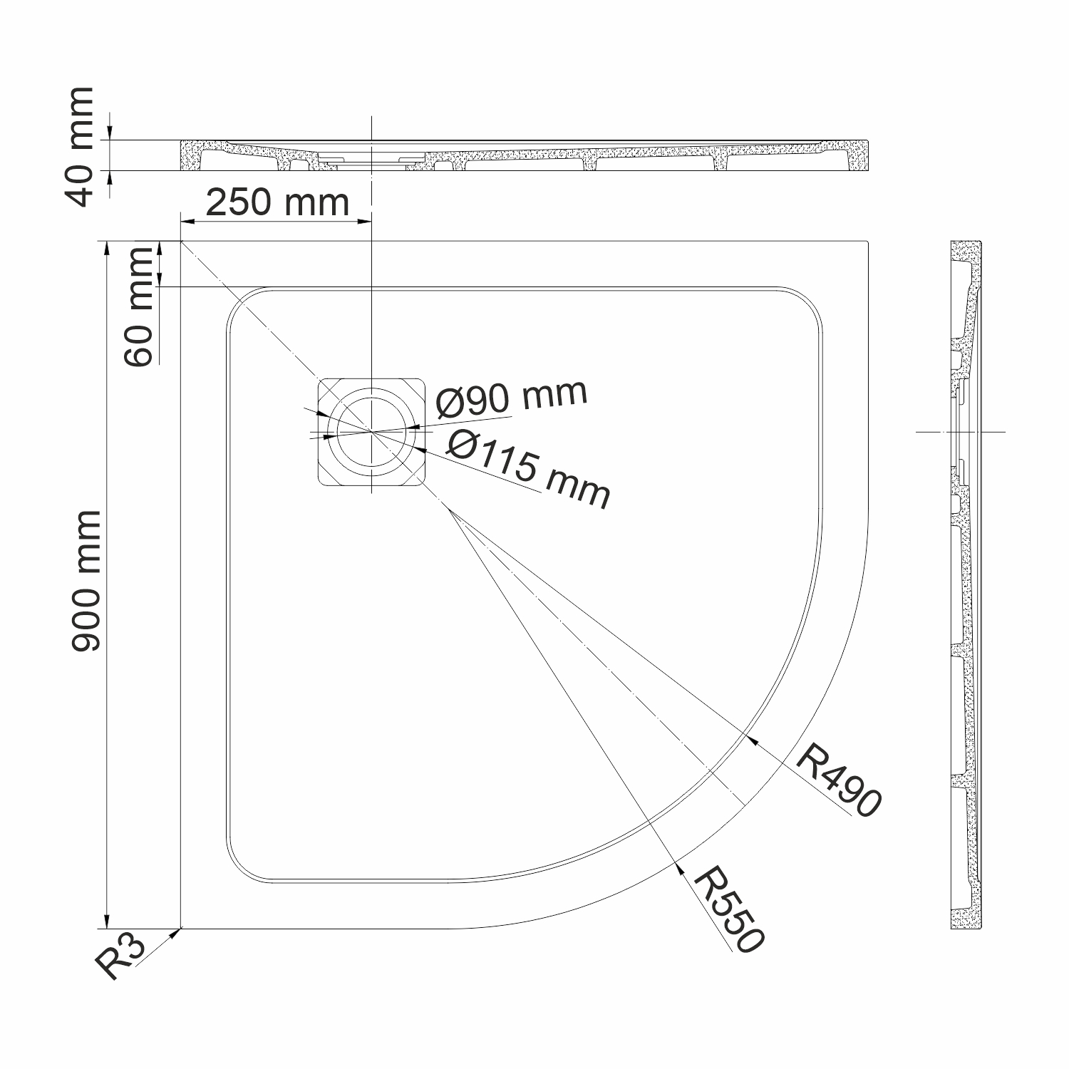 Душевой поддон (90х90) WasserKRAFT Dinkel 58T01