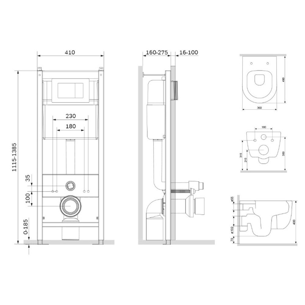 Комплект унитаза с инсталляцией Damixa Sirius DX86.IS10101.1700