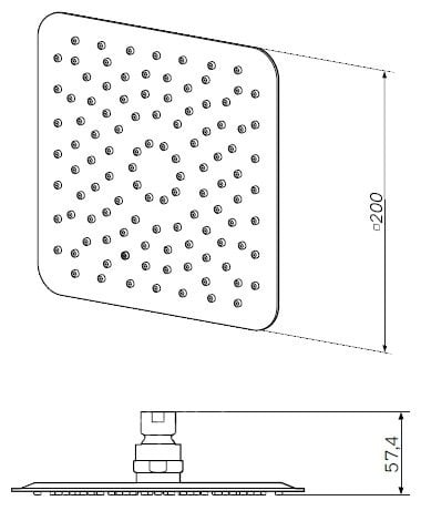 F05S0001 Верхний душ, d 200*200 мм, хром, шт.
