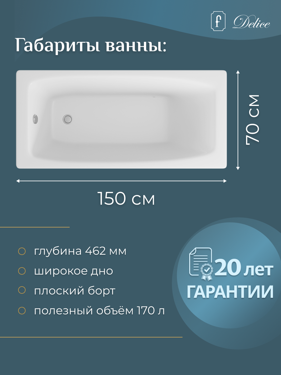 Ванна чугунная (150х70) Delice Repos DLR220507R