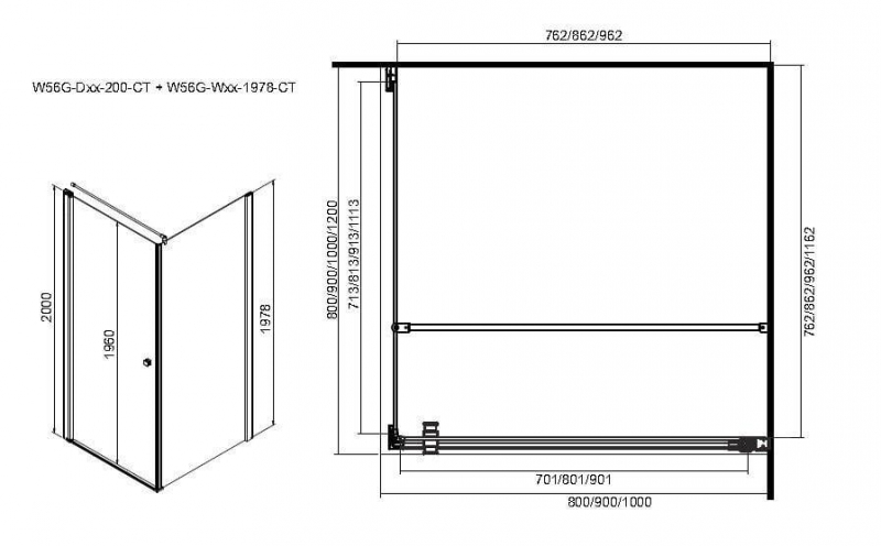 W51G-D100-200-CT Дверь в нишу Inspire S, 1000x2000, профиль хром, стекло прозрачное