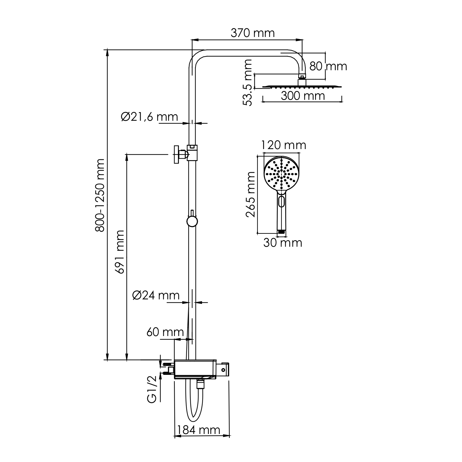 Душевая система WasserKRAFT A113.118.127.CH Thermo