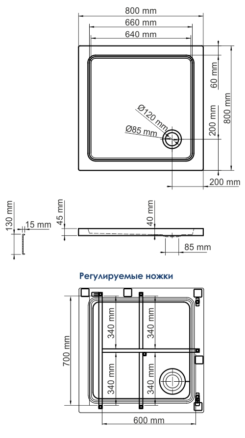 Душевой поддон (80х80) WasserKRAFT Amper 29T02