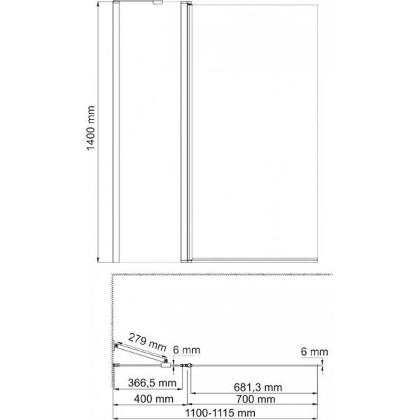 Стеклянная шторка на ванну (110х140) WasserKRAFT Berkel 48P02-110RM