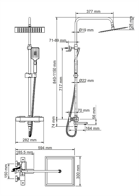 Душевая система с изливом WasserKRAFT A29901 Thermo