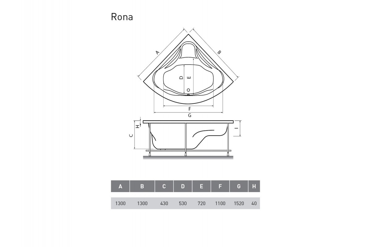 Ванна акриловая угловая Relisan RONA Гл000011627, 130x130