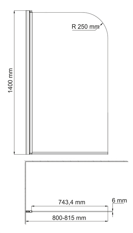 Стеклянная шторка на ванну (80х140) WasserKRAFT Leine 35P01-80WHITE Fixed