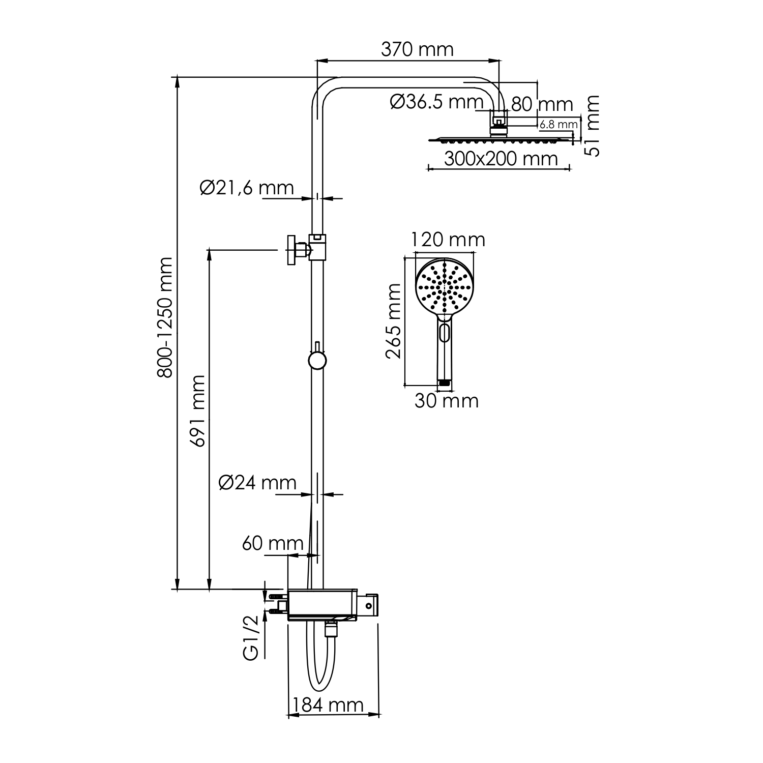 Душевая система WasserKRAFT A113.069.127.CH Thermo