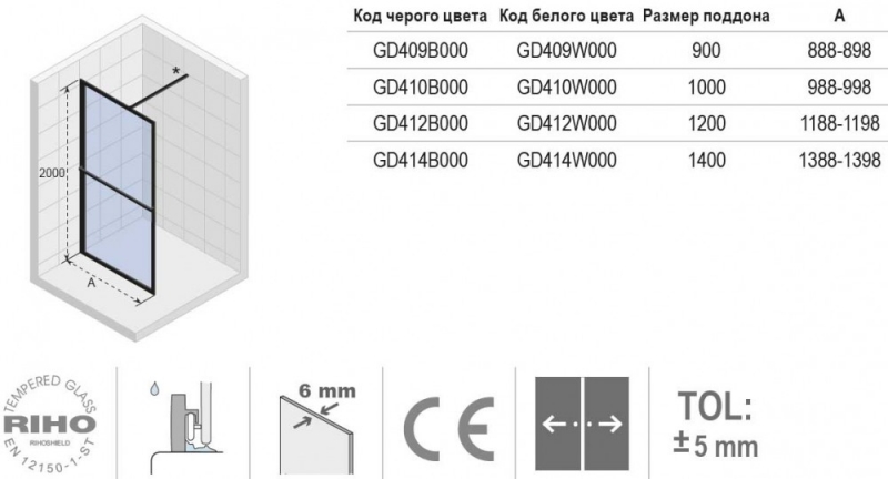 Стенка душевая Riho Lucid GD410W000