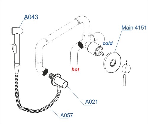 Встраиваемый комплект для биде со шлангом 120 см Wasserkraft A14157 SET1290