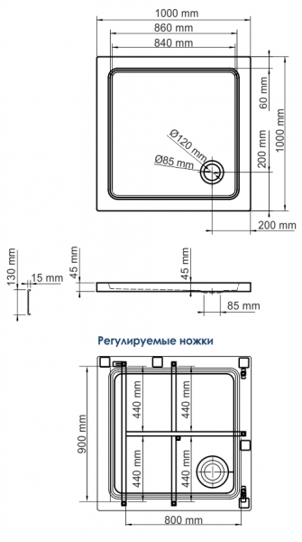 Душевой поддон (100х100) WasserKRAFT Amper 29T19