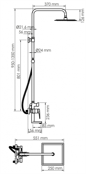 Душевая система с изливом WasserKRAFT Glan A16701
