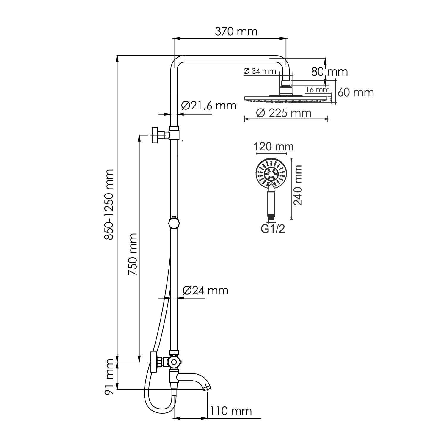 Душевая система WasserKRAFT A188.067.058.WM Thermo