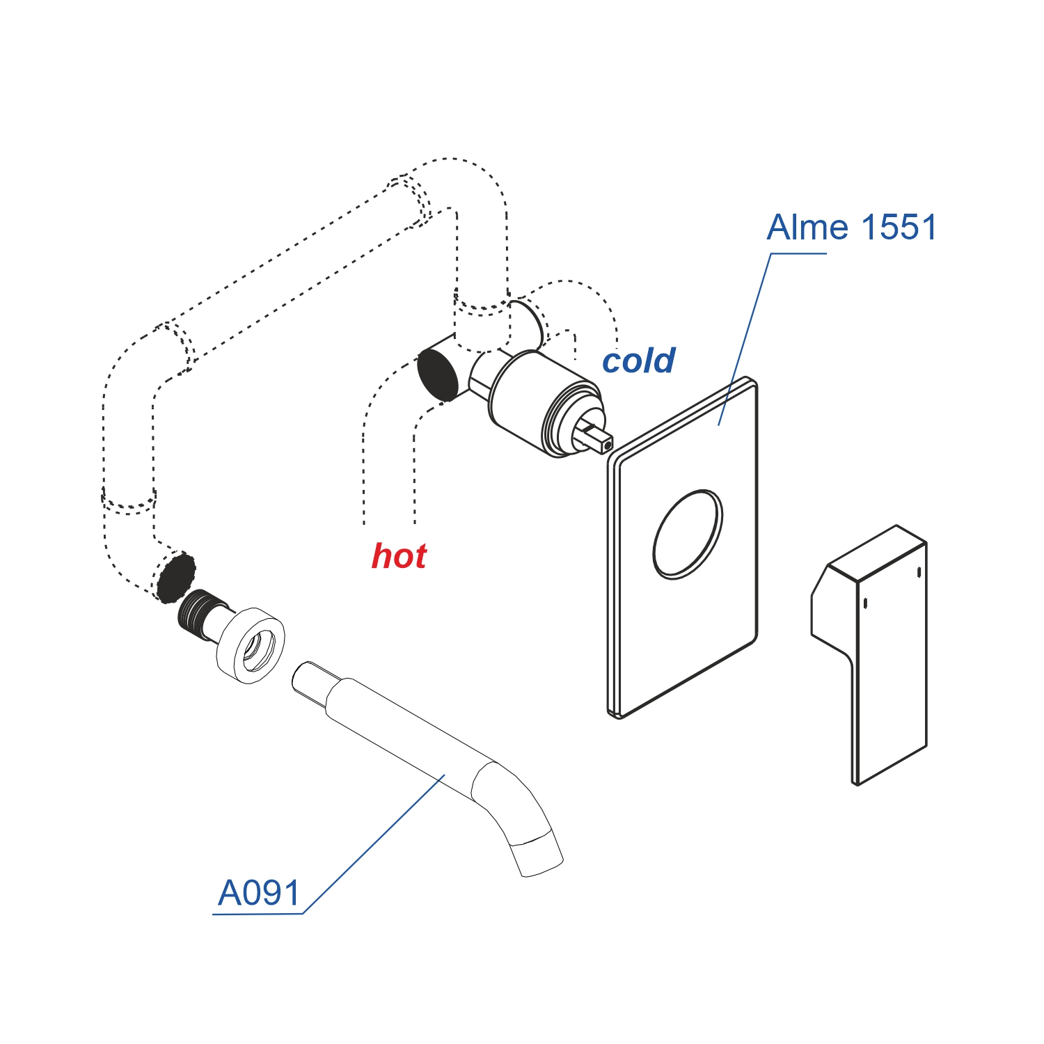 Встраиваемый комплект для раковины WasserKRAFT Alme 1500 A15513, хром