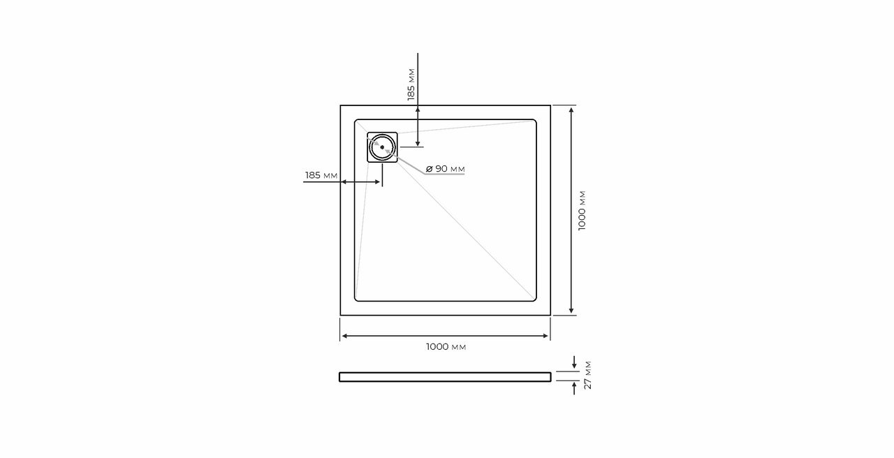 Душевой поддон из литьевого мрамора Taliente 100x100 PTA-ST-100Wstone