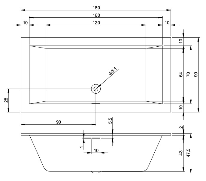 Ванна акриловая RIHO RETHINK CUBIC (180x90) R B107022005