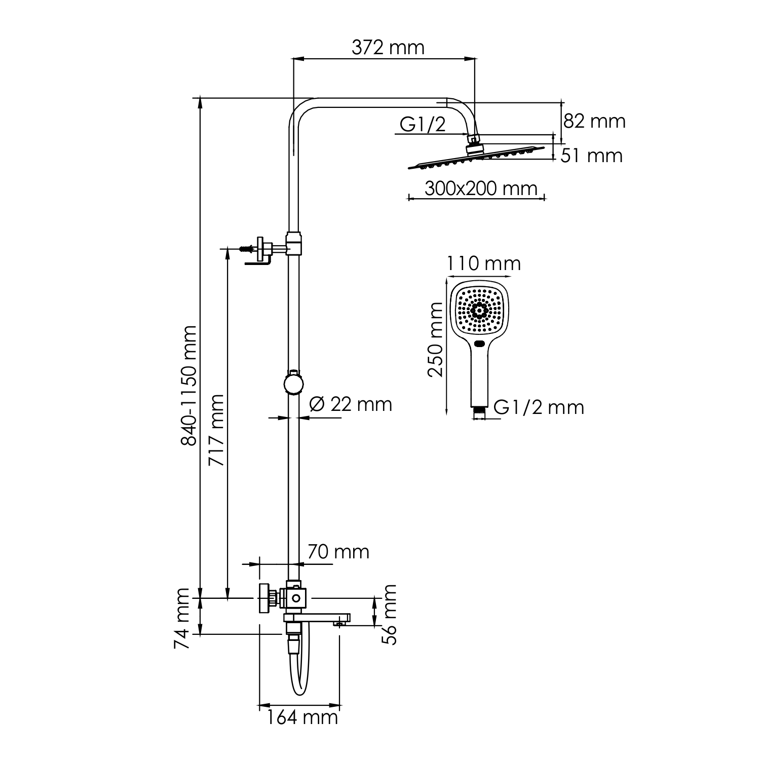 Душевая система WasserKRAFT A199.069.065.087.CH Thermo