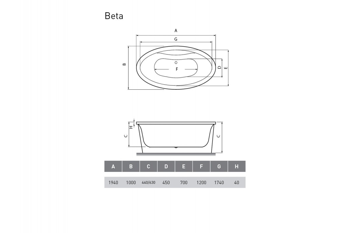 Ванна акриловая  Vayer Beta Гл000006828, 194x100