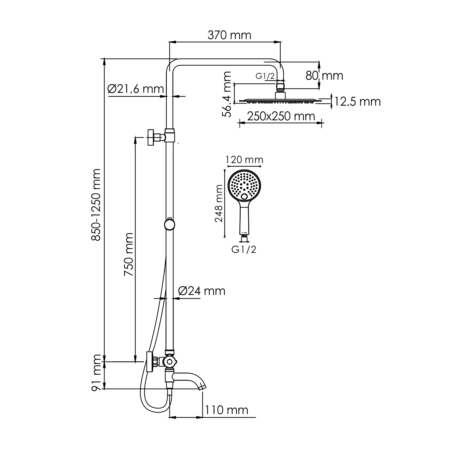 Душевая система WasserKraft A188.256.207.PG Thermo