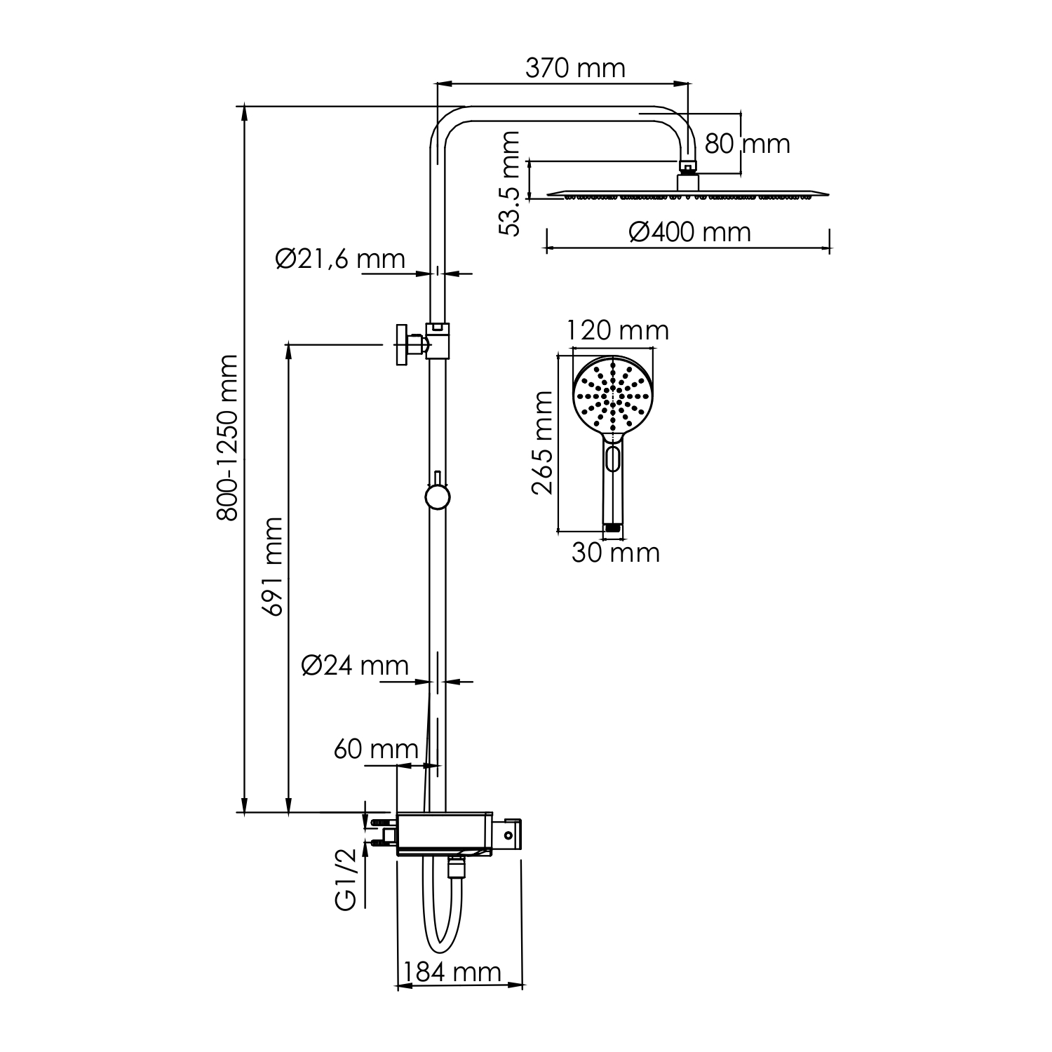 Душевая система WasserKRAFT A113.117.127.CH Thermo