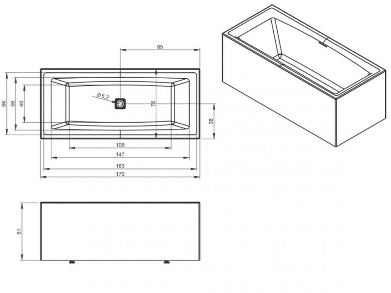 Ванна акриловая Riho Still Square Plug & Play (170x75) R B100030005