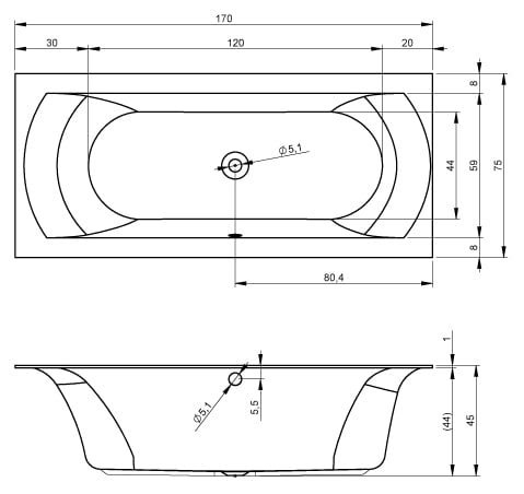 Акриловая ванна с тонким бортом Riho Linares L 180x80 BT4700500000000