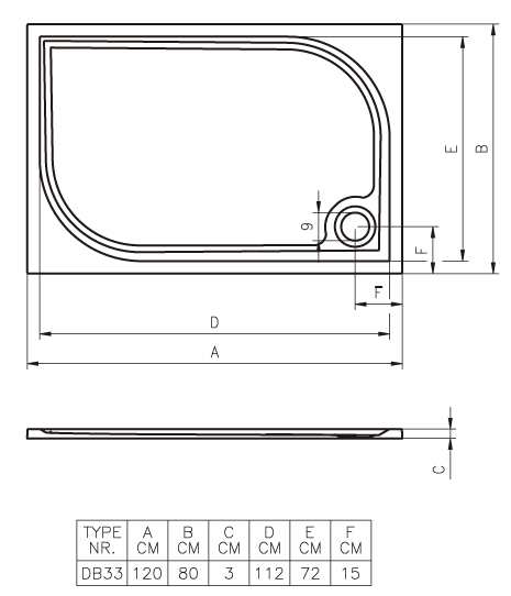 Душевой поддон RIHO KOLPING DB33 120x80x3 D004008005