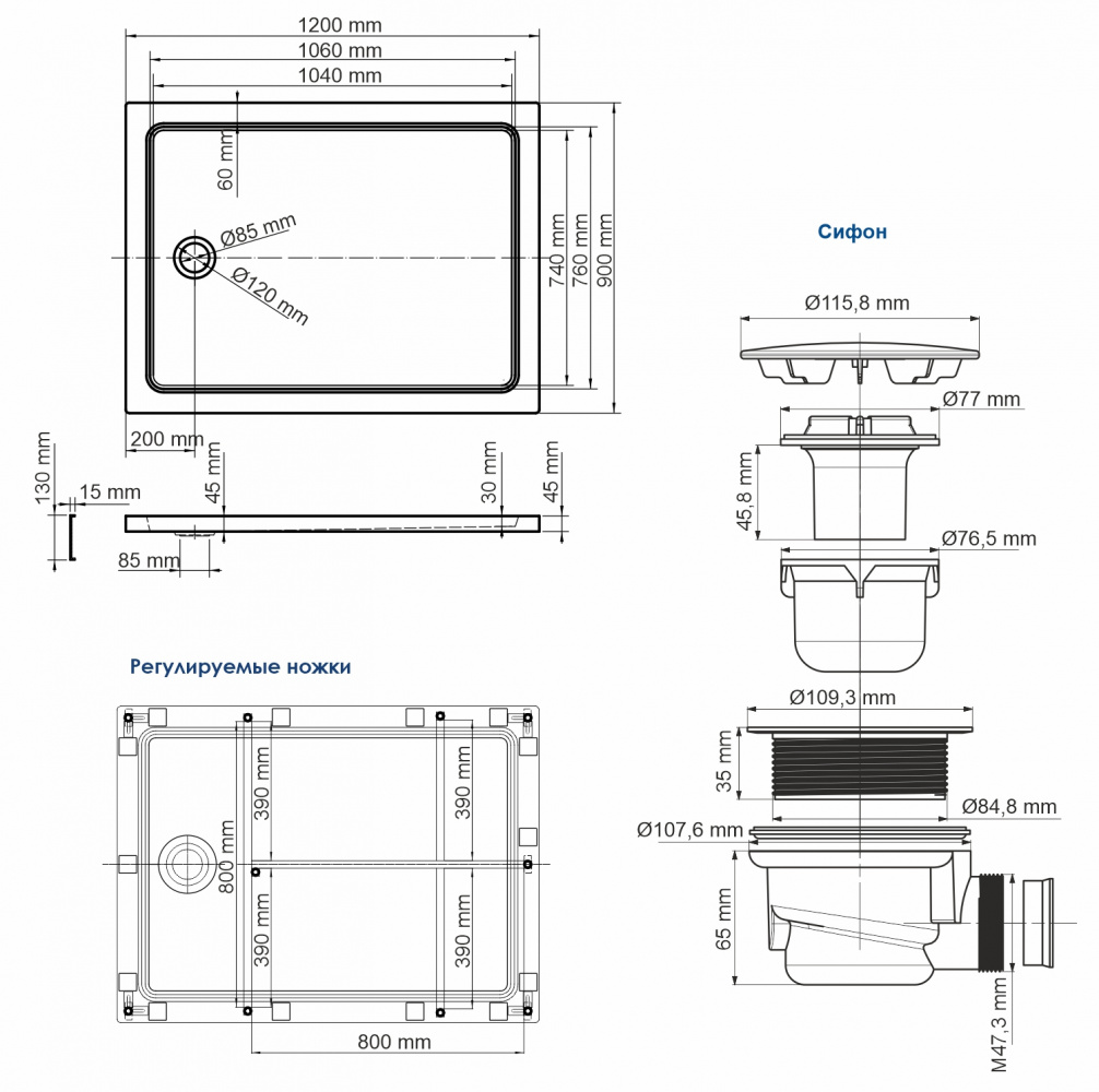 Душевой поддон (120х90) WasserKRAFT Amper 29T07U